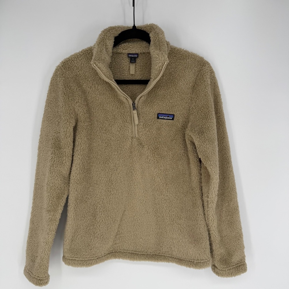 PATAGONIA WOMEN'S LOS GATOS 1/4 ZIP PULLOVER TAN TEDDY FLEECE GORPCORE CABINCORE